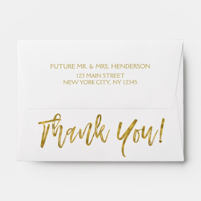White and Gold Foil Thank You Envelope (Back (Top Flap))