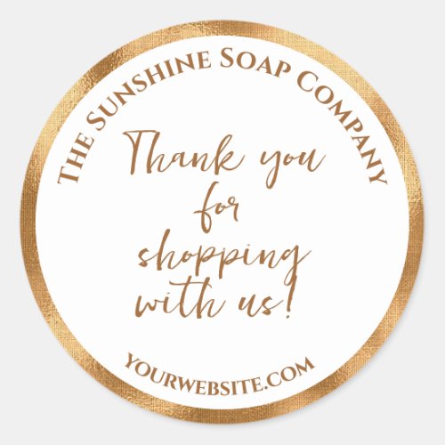 White and gold foil thank you for shopping with us classic round sticker