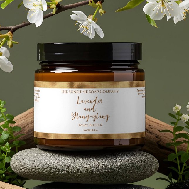 White and Gold Foil Waterproof Cosmetics Jar Label (Creator Uploaded)