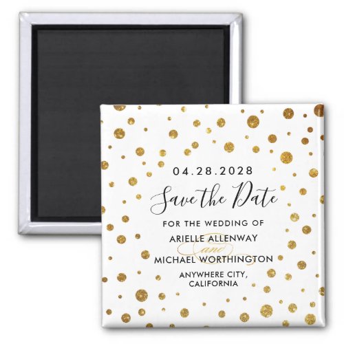 White and Gold Foil Wedding Save the Date Magnets