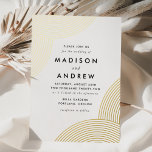 White and Gold Geometric Wedding Foil Invitation<br><div class="desc">Modern wedding invitations featuring foil swirled geometric lines at the corners with a white background. Personalize the white and gold foil wedding invitations by adding your names and wedding details. The modern boho wedding invitations reverse to display a white background.</div>