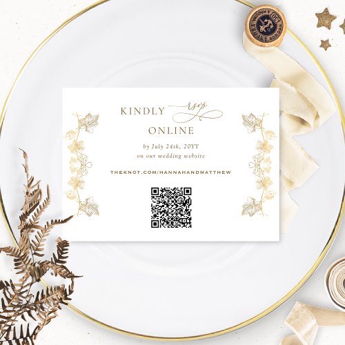 White and Gold Gilded QR Code RSVP Wedding Enclosure Card