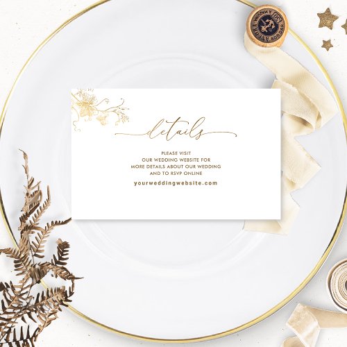 White and Gold Gilded Wedding Website Details  Enclosure Card