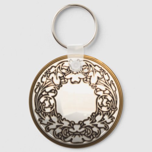 White and gold glass sewing button keychain