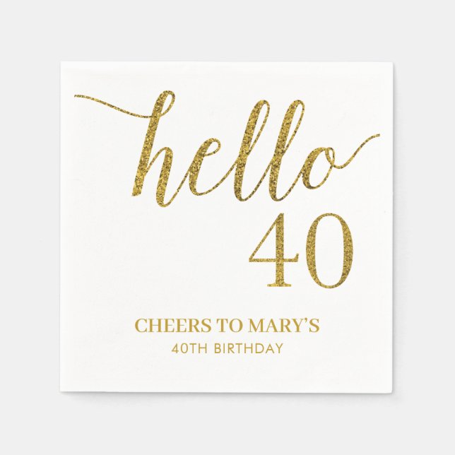 White and Gold Glitter 40th Birthday  Napkins (Front)