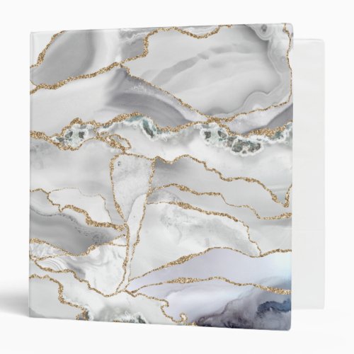 White and gold glitter agate 3 ring binder