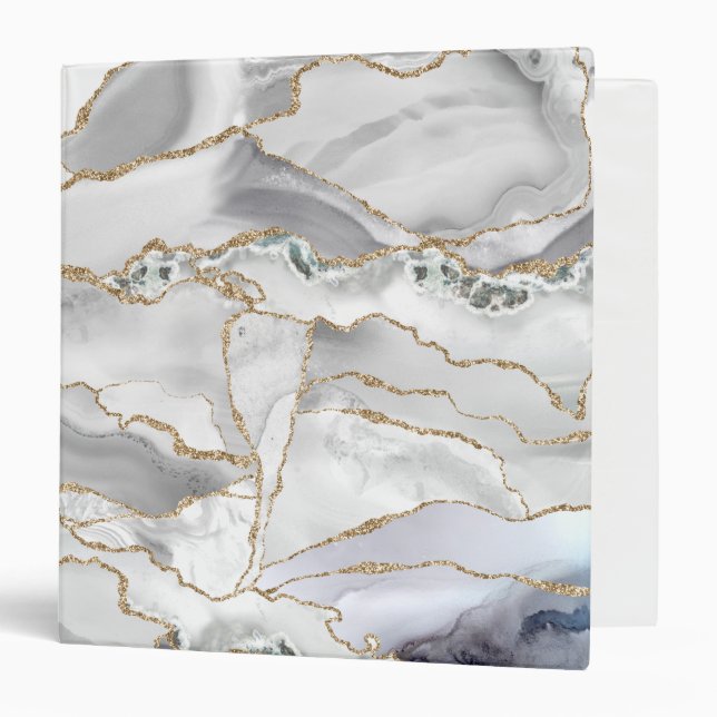 White and gold glitter agate 3 ring binder (Front/Inside)