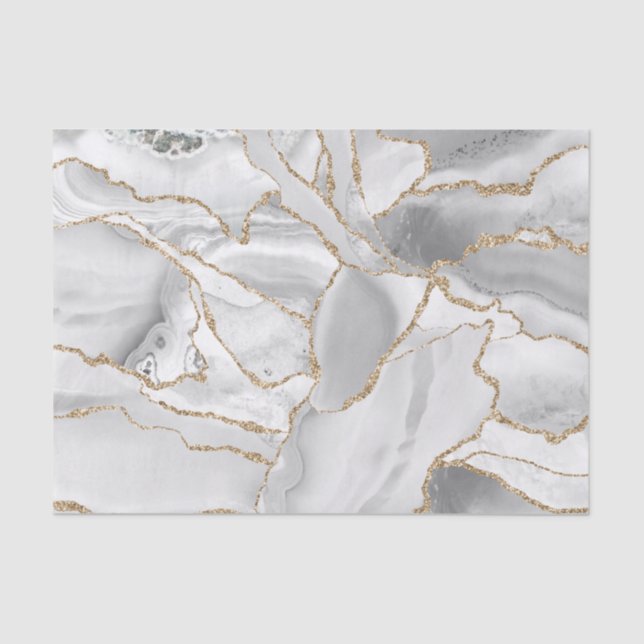 White and gold glitter agate abstract tissue paper (Front)
