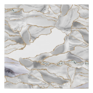 White and gold glitter agate faux canvas print