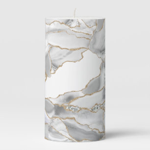 White and gold glitter agate pillar candle