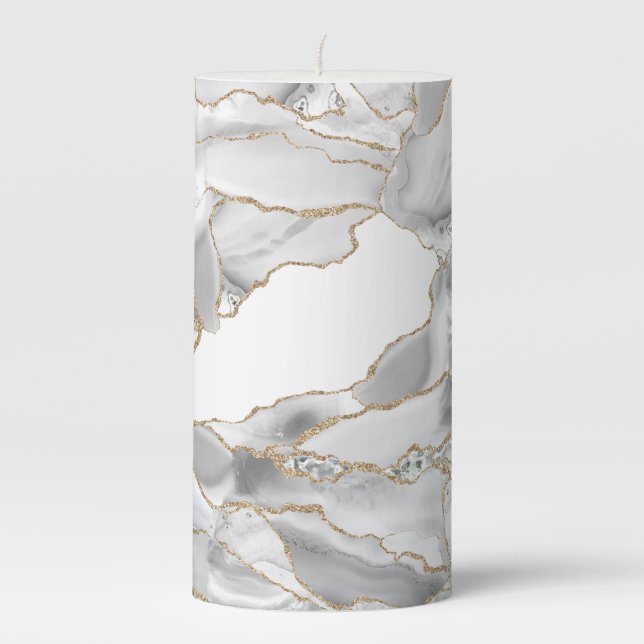 White and gold glitter agate pillar candle (Front)
