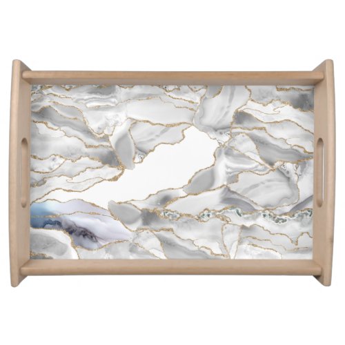 White and gold glitter agate serving tray