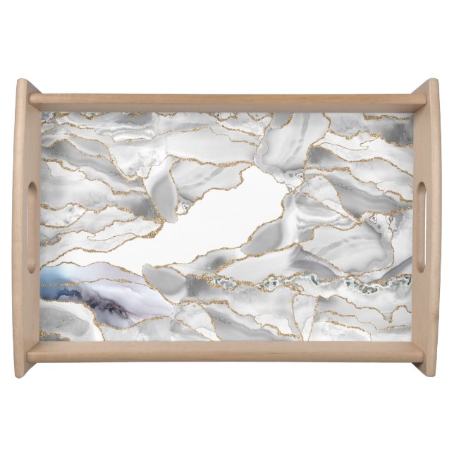 White and gold glitter agate serving tray (Front)