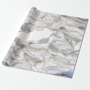 White and gold glitter agate wrapping paper