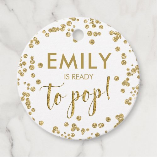 White and Gold Glitter Baby Shower Pop it favor Favor Tags