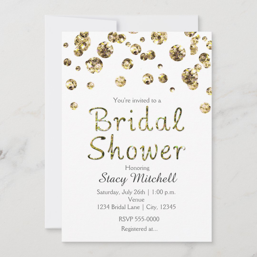 White and Gold Glitter Bridal Shower Invitation Zazzle