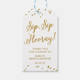 White and Gold Glitter Bridal Shower Wine Favor Gift Tags