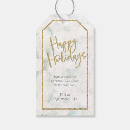White and Gold Glitter Effect Happy Holidays Gift Tags