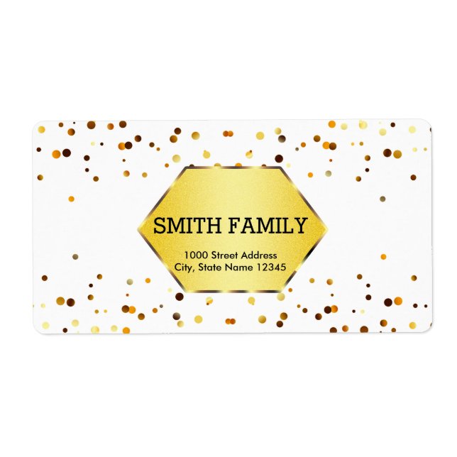 White and Gold Glitter Faux Badge Personalized Label (Front)