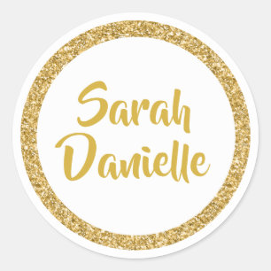 White and Gold Glitter Favor Sticker