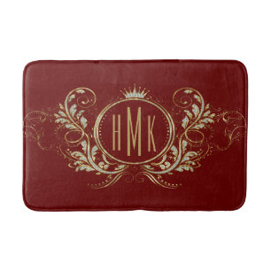 White And Gold Glitter Girly Floral Frame Bath Mat