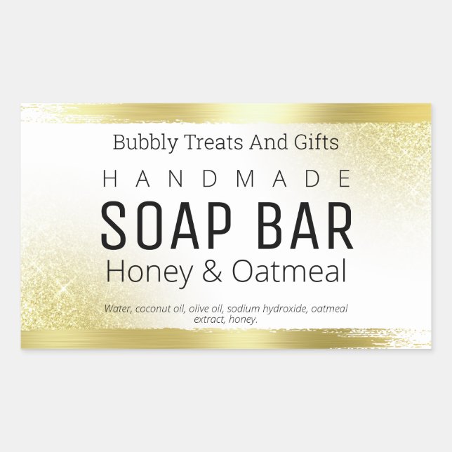 White And Gold Glitter Handmade Soap Labels (Front)