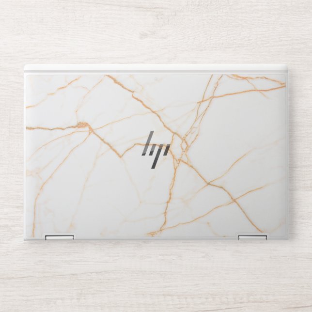 White and gold glitter marble HP laptop skin (Front)