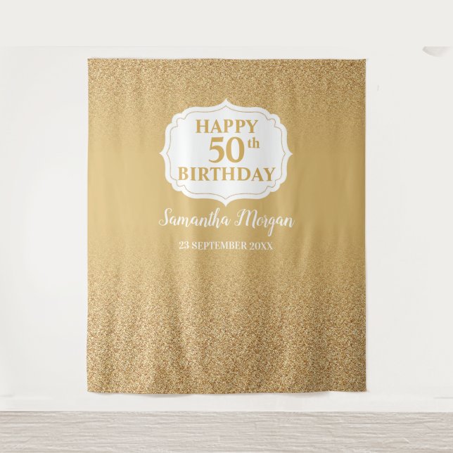 White and gold glitter ombre birthday backdrop (Front)