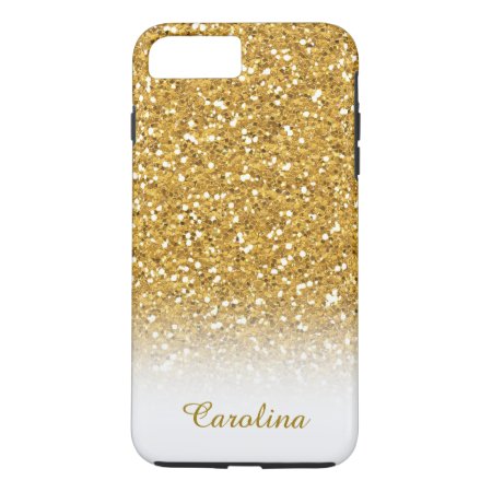 White And Gold Glitter, Personalized With Name Iphone 8 Plus/7 Plus Ca