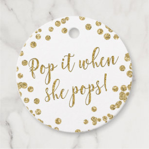 White and Gold Glitter Pop it when She pops Favor Tags