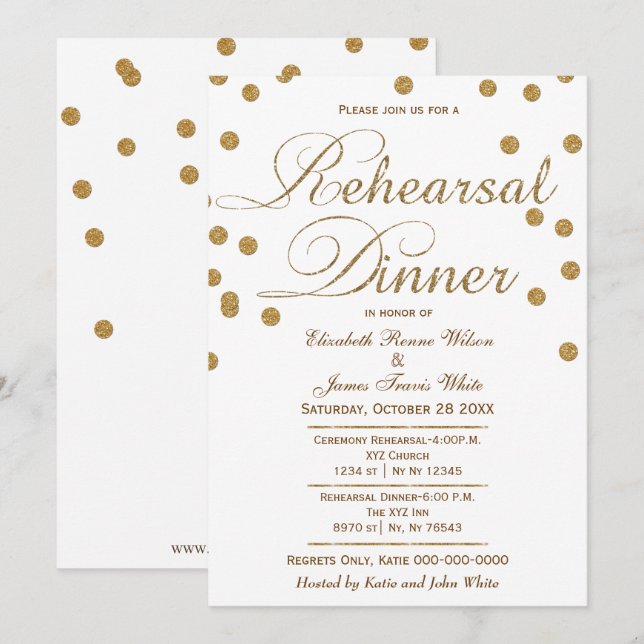 white and gold glitter rehearsal dinner invites (Front/Back)