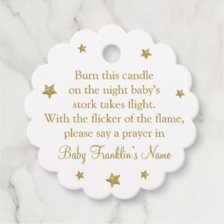 White And Gold Glitter Stars Baby Shower Candle Fa Favor Tags