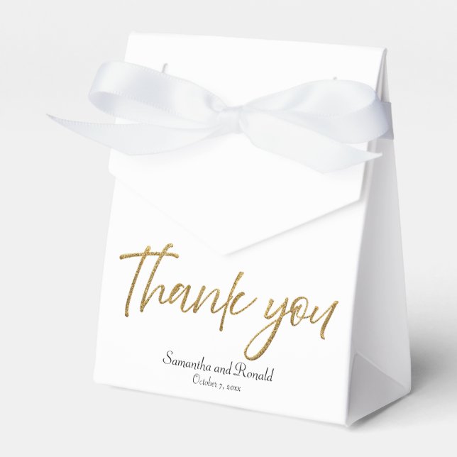 White and Gold Glitter Wedding Favor Boxes (Front Side)