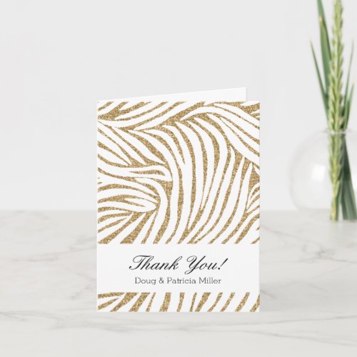 White and Gold Glitter Zebra Print Thank You