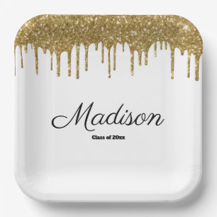 White and Gold Graduation Party Class of 2025 Paper Plates