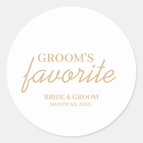 White and Gold Grooms Favorite Snack Wedding Classic Round Sticker