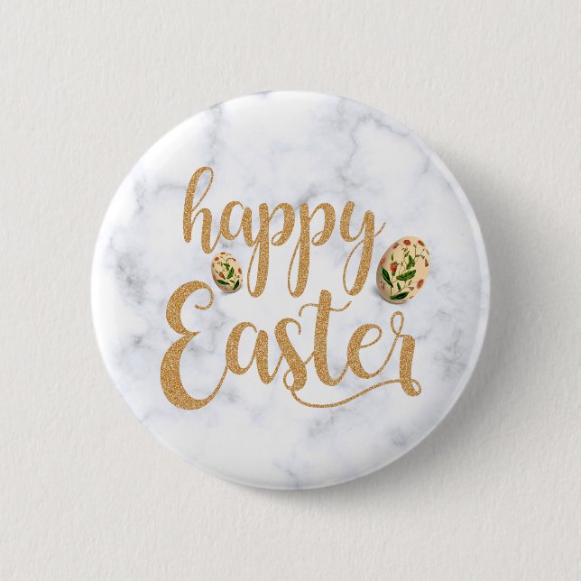 White and Gold Happy Easter Elegant Button (Front)