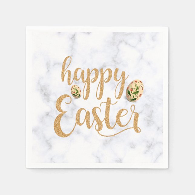 White and Gold Happy Easter Elegant Napkins (Front)