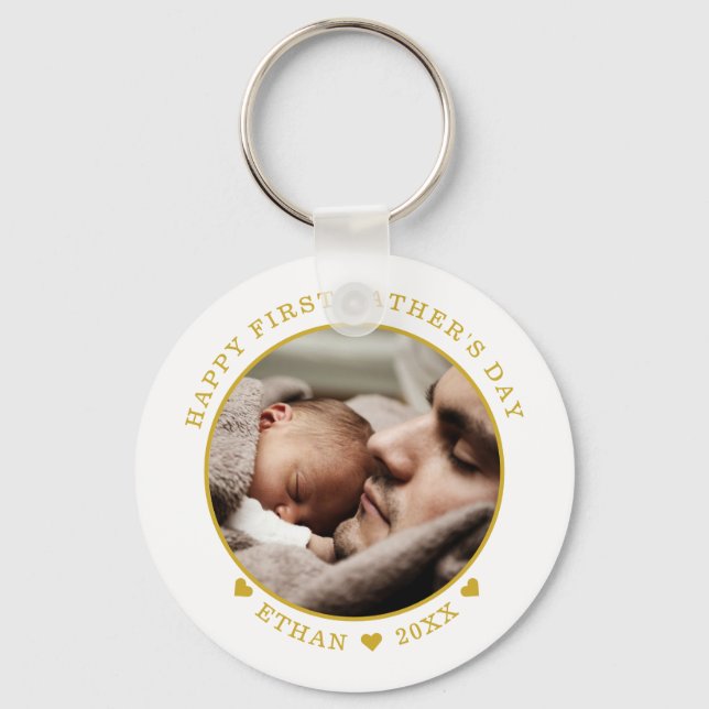 White And Gold Happy First Father's Day Photo     Keychain (Front)