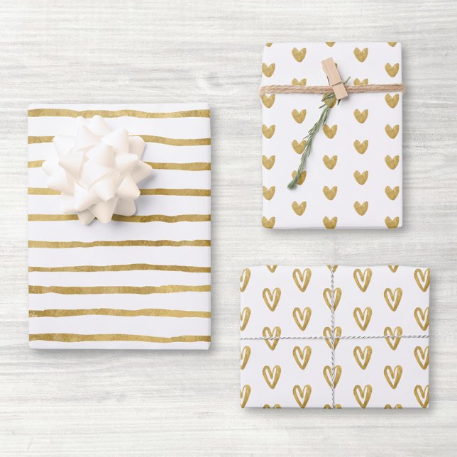 White and Gold Hearts Wrapping Paper Sheets (Creator Uploaded)