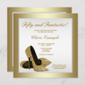 White and Gold High Heels Womans 50th Birthday Invitation (Front/Back)