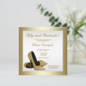 White and Gold High Heels Womans 50th Birthday Invitation (Standing Front)