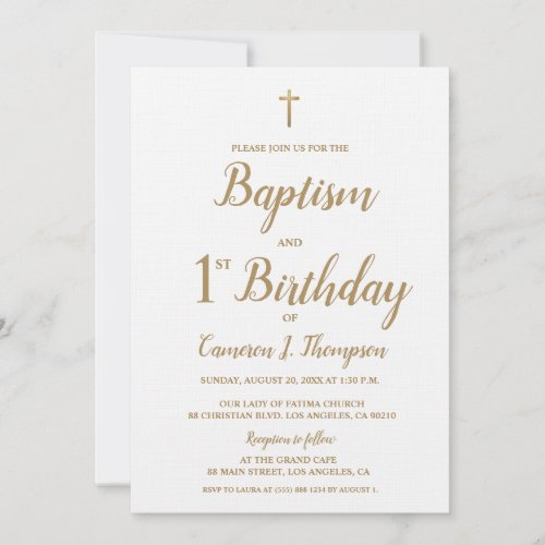 White and gold hue baptism birthday joint custom invitation