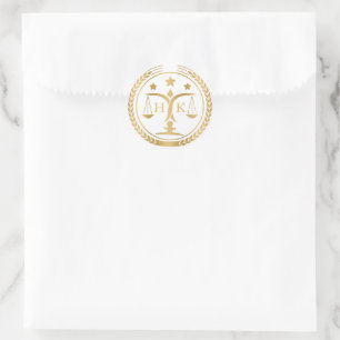 White And Gold Justice Logo Monogram Classic Round Sticker