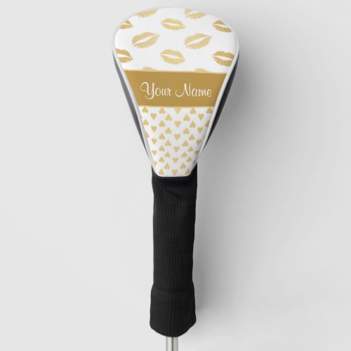 White and Gold Kisses and Love Hearts Golf Head Cover