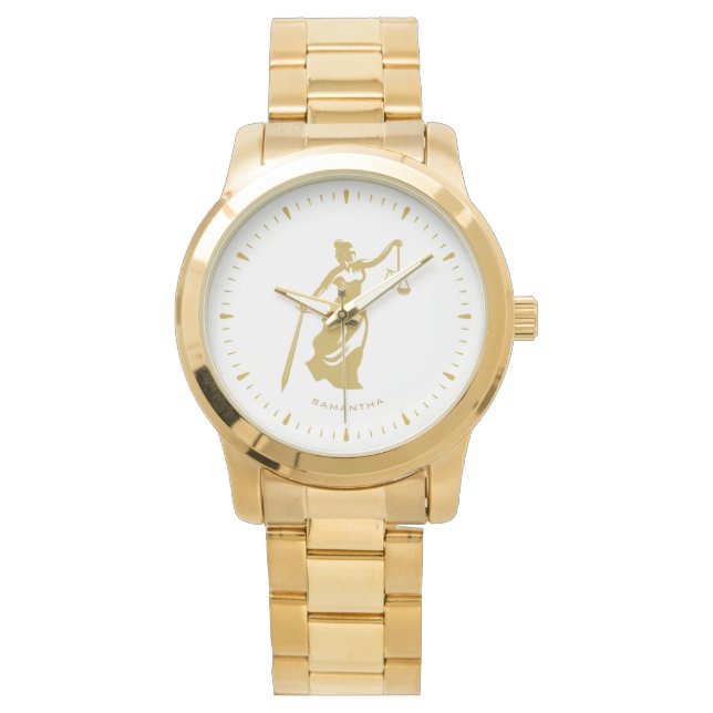 White and Gold Lady Justice Scale Sword Watch (Front)
