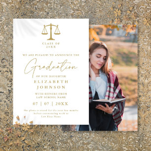 White And Gold Law Graduation Photo Announcement