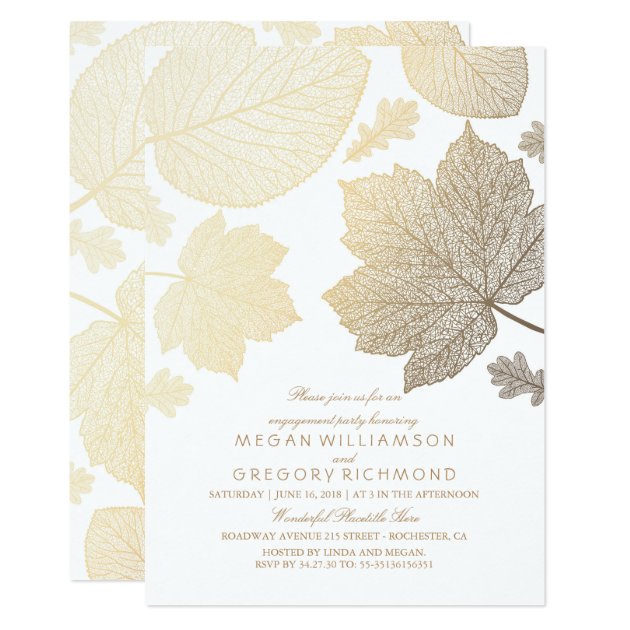 White And Gold Leaves Fall Engagement Party Invitation