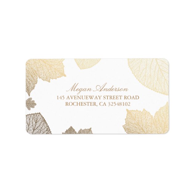 White And Gold Leaves Fall Wedding Label