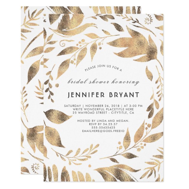 White And Gold Leaves Laurel Fall Bridal Shower Invitation